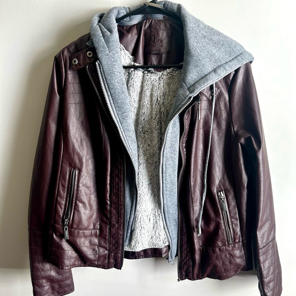Jou Jou Burgundy Faux-Leather Jacket XL